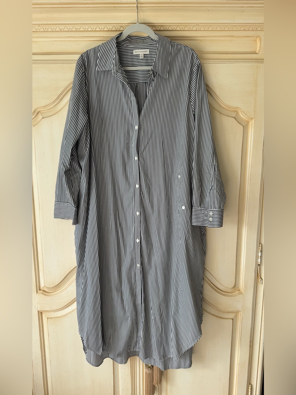 Banana Republic Cotton Poplin Asymmetrical Shirt Dress Navy/white Sz XXL